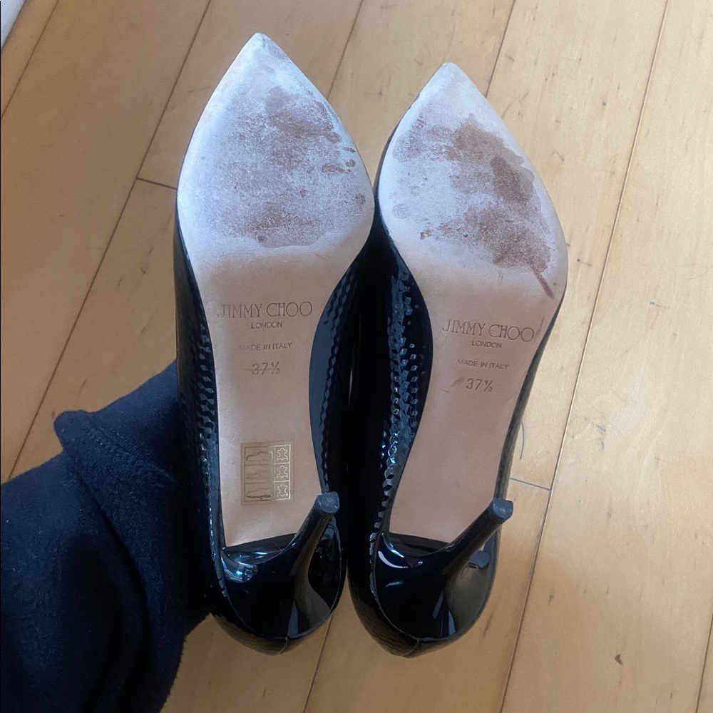Jimmy Choo Black Patent Leather Hype Pump Cutout Buckle Heels Size 7.5 - Picture 6 of 16